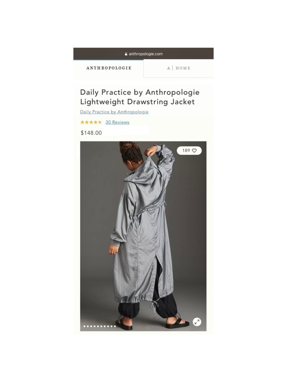 ANTHROPOLOGIE Lightweight Nylon Drawstring Long Hooded Jacket, Silver, Size XL - Picture 14 of 14